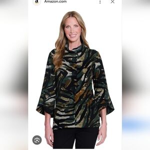 Ali Miles Camo Stripes Black Olive Green Beige Swing Jacket  Size M Artsy NWT